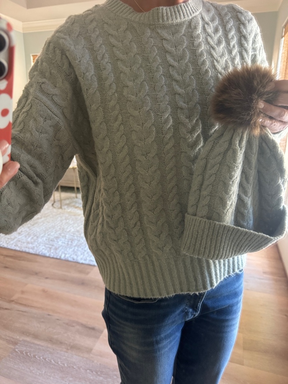 Joie green cable knit sweater and hat set. Never worn. Super soft! Size M.